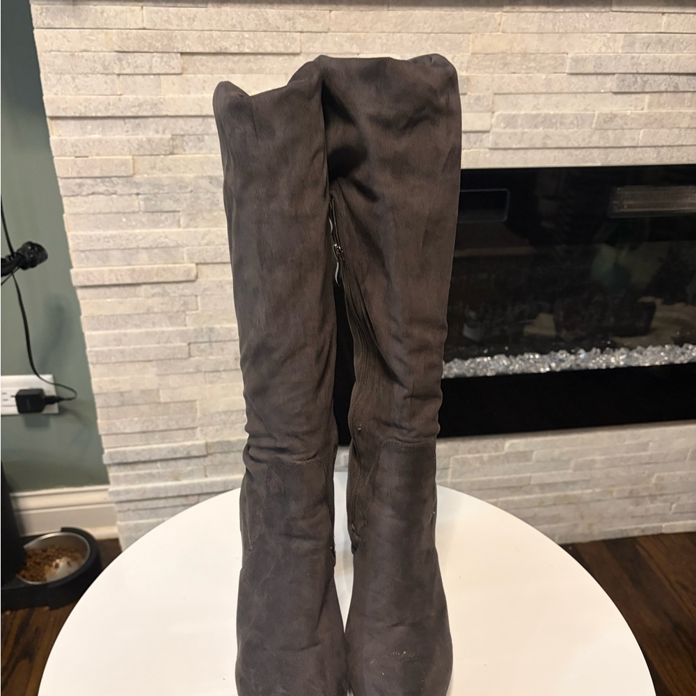 Gray Knee High Boots